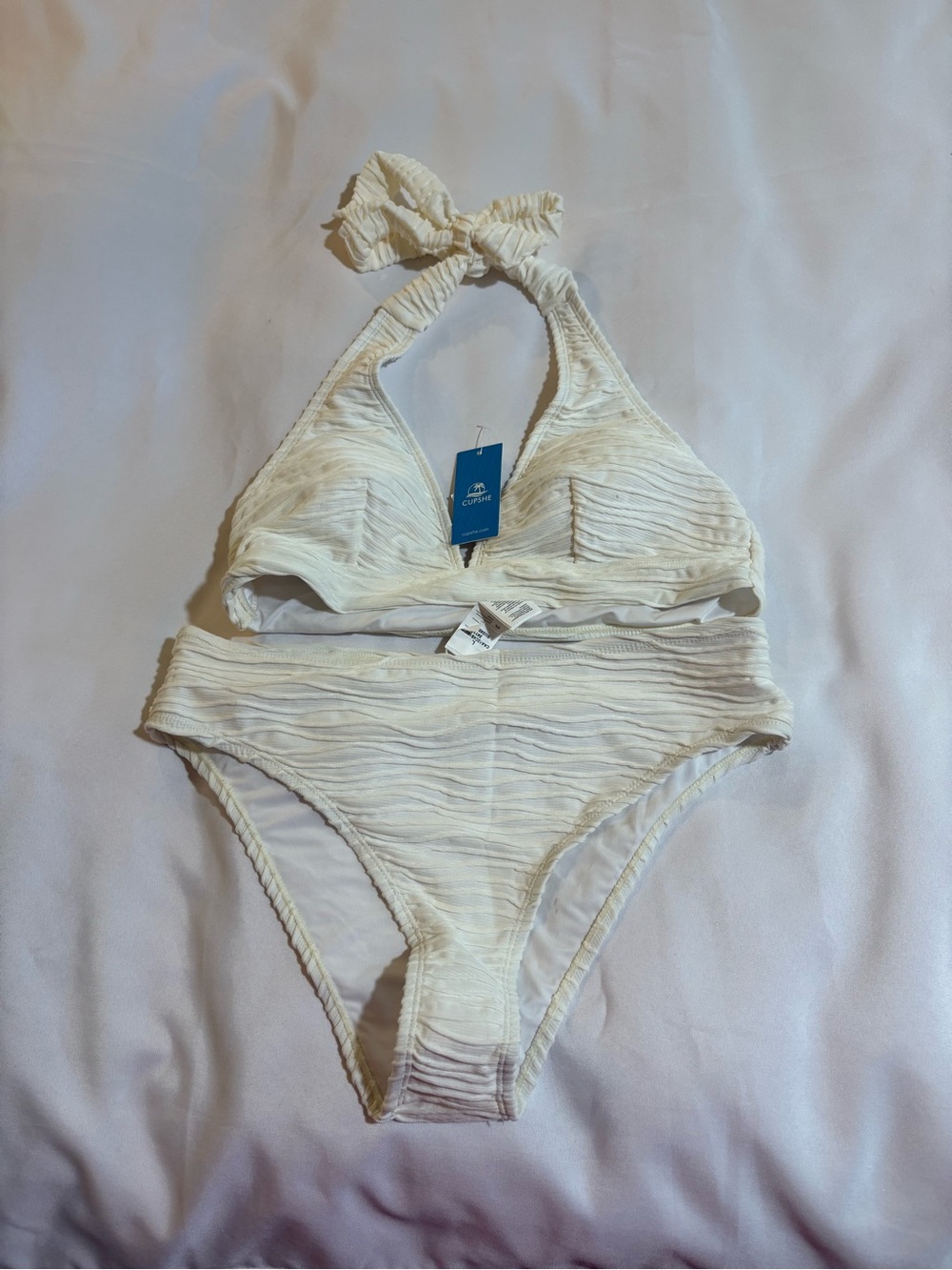 Cupshe Textured Cream Halter Bikini Set size L